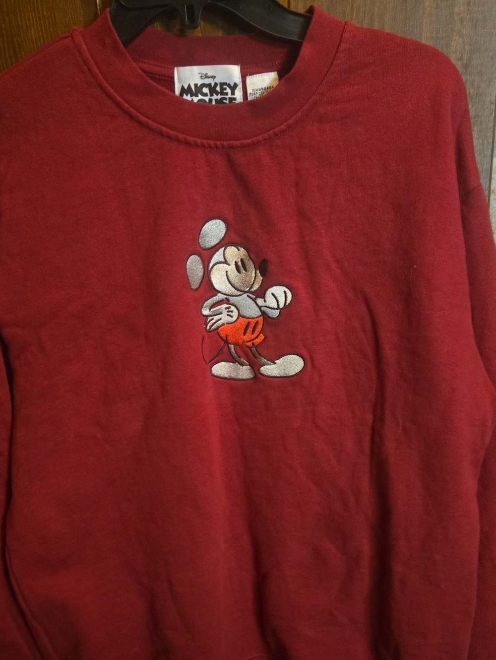 Disney Hong Kong Red Crewneck Sweatshirt with Embroidered Mickey